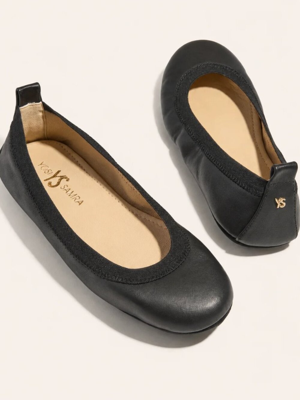 Yosi Samra Samara Foldable Ballet Flats Black Leather Womens 6 Socks Travel Bag